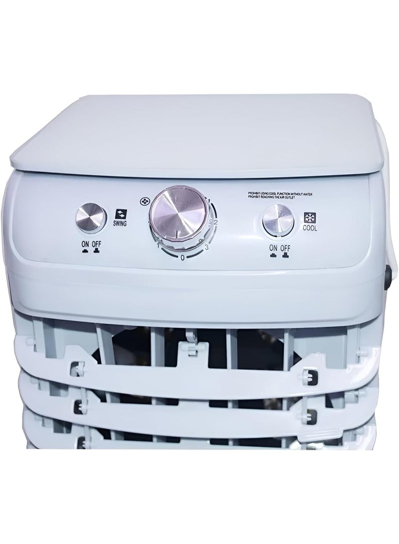 Cady One Portable desert air cooler with a large 12-liter water tank and 50 watts of power. This portable air cooler features 3 airflow levels and 3 different speeds, and comes with wheels, making it suitable for home and office use. - Image 3